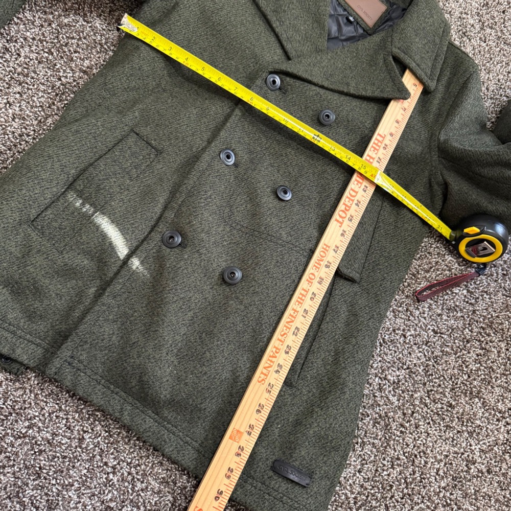Men's Double-Breasted Wool Peacoat - Dark Olive (Tagged Size S, Fits Like XS) - Picture 3 of 10